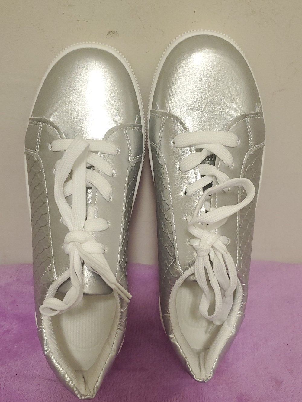 Women’s Metallic Silver Lace-Up Sneakers